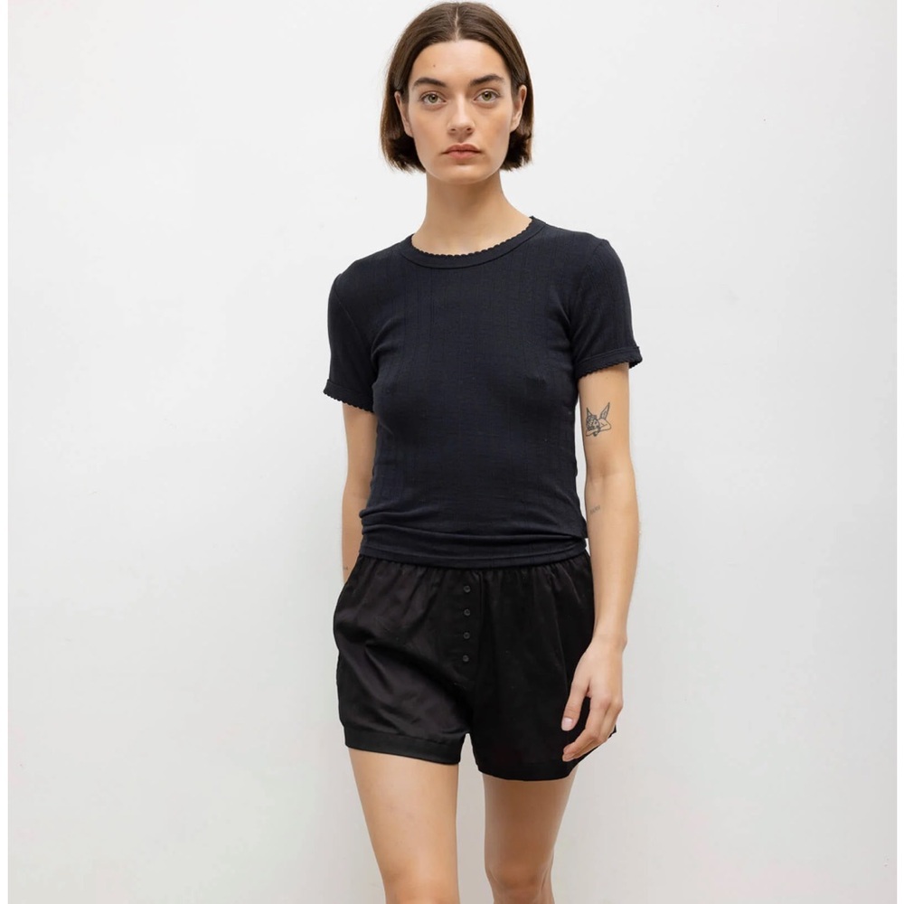 LESET Black Pointelle Tee - Picture 3 of 6